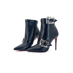 NEW Christian Louboutin Giddylina Booty Black Logo Buckle Embellished Boots 37